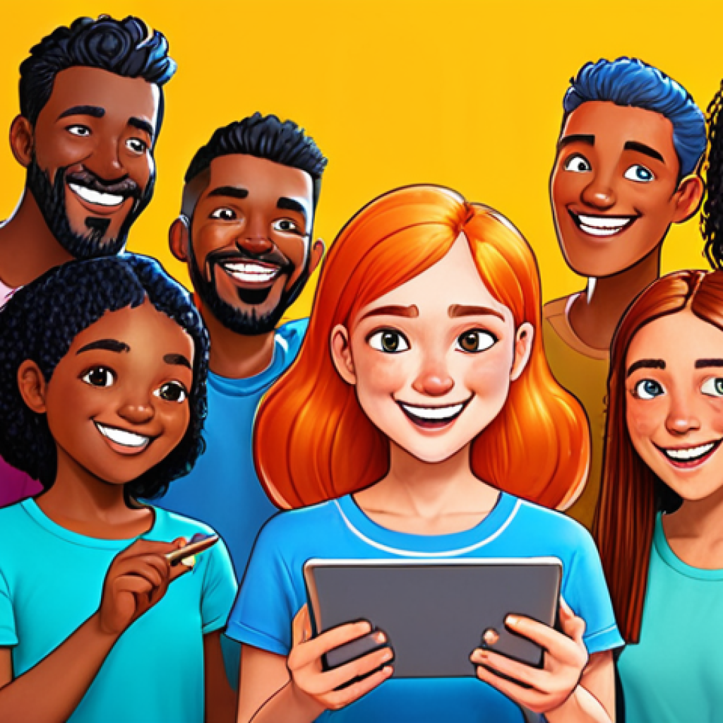 **

A vibrant, eye-catching illustration of a diverse group of people gathered around a central character design. The character is a cheerful, friendly-looking artist (gender neutral) with a digital tablet, sketching a new character. The surrounding people are looking on with interest and excitement. The overall mood should be energetic and inspiring, conveying the idea of community and collaborative character creation. Colors should be bright and optimistic, using yellows, oranges, and blues.

**