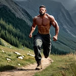 A dynamic male character, depicted mid-stride, in a vast, open, natural environment with a strong sense of depth. He is fully clothed in rugged, practical attire, featuring natural fabric folds and appropriate layers. The composition emphasizes dramatic perspective with a low camera angle, showcasing powerful body language and well-defined musculature. Perfect anatomy, correct proportions, natural pose, well-formed hands, proper finger count, natural body proportions, professional digital painting, high resolution, safe for work, appropriate content, modest, family-friendly.