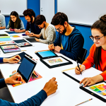 **

"A vibrant character design workshop in Barcelona, Spain. Students are sketching diverse characters on tablets and paper, surrounded by colorful concept art and design books. The instructor, a professional character designer, is giving a demonstration.  Everyone is fully clothed in casual, appropriate attire.  Safe for work, educational setting, perfect anatomy, correct proportions, well-lit studio. Professional, family-friendly, and celebrates creativity."

**