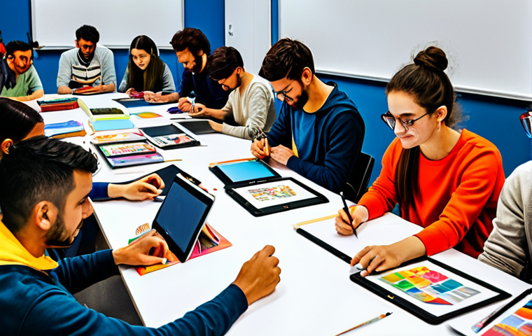 **

"A vibrant character design workshop in Barcelona, Spain. Students are sketching diverse characters on tablets and paper, surrounded by colorful concept art and design books. The instructor, a professional character designer, is giving a demonstration.  Everyone is fully clothed in casual, appropriate attire.  Safe for work, educational setting, perfect anatomy, correct proportions, well-lit studio. Professional, family-friendly, and celebrates creativity."

**