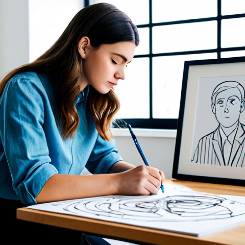 캐릭터 디자인의 철학적 요소와 트렌드 - Authenticity & Style**

"A young graphic designer, fully clothed in fashionable, modest attire, sket...