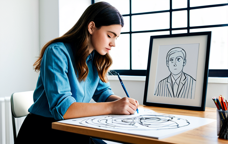 캐릭터 디자인의 철학적 요소와 트렌드 - Authenticity & Style**

"A young graphic designer, fully clothed in fashionable, modest attire, sket...