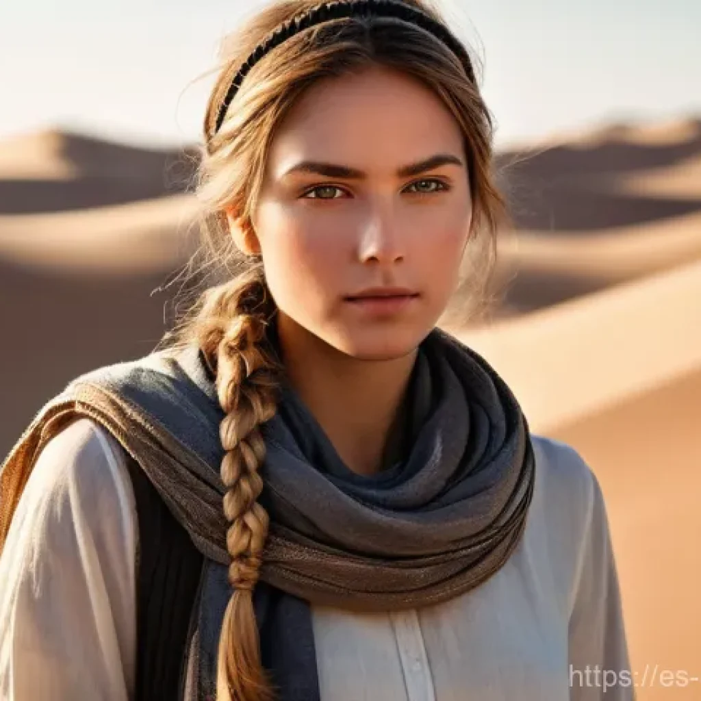 캐릭터 디자인 글로벌 기업 취업 준비 - **A highly detailed and expressive female character portrait, an experienced desert adventurer in he...