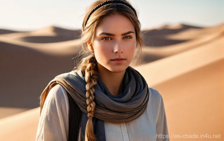 캐릭터 디자인 글로벌 기업 취업 준비 - **A highly detailed and expressive female character portrait, an experienced desert adventurer in he...