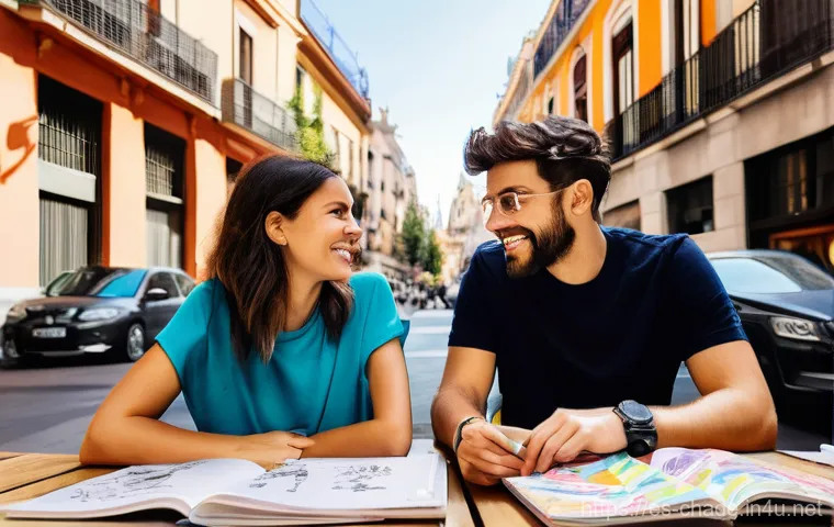 캐릭터 디자인 협력 프로젝트 후기 - **Creative Spark: Blending Urban and Ethereal Styles**
    A vibrant, sunlit outdoor cafe terrace in...