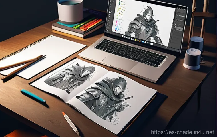 캐릭터 디자인 실습 워크숍 후기 - **AI-Enhanced Creative Studio for an Innovative Artist**
    Create an image of a male digital artis...