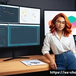 캐릭터 디자인 포트폴리오와 관련된 사례 연구 - A vibrant character design portfolio scene featuring a confident young female game designer with a d...