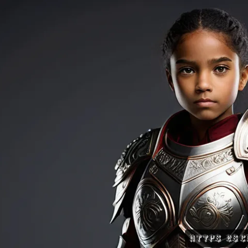 캐릭터 디자인의 실기와 이론 융합 사례 - A heroic character design featuring a young adult wearing intricately detailed metallic armor that s...