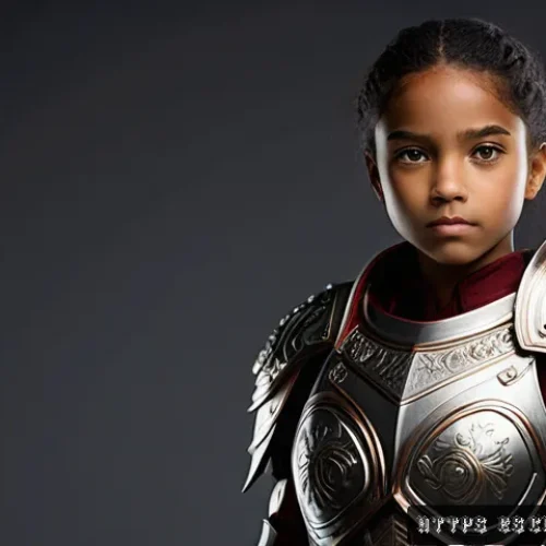 캐릭터 디자인의 실기와 이론 융합 사례 - A heroic character design featuring a young adult wearing intricately detailed metallic armor that s...