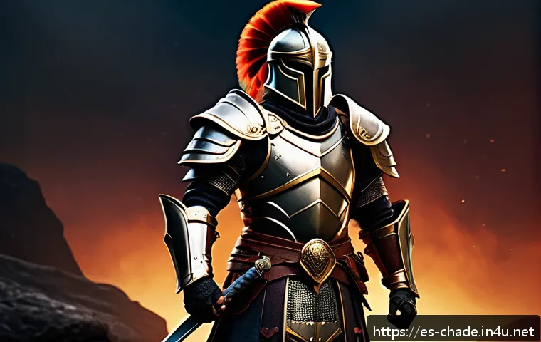 캐릭터 디자인 실습에서 주의할 점 - A heroic fantasy warrior character with a strong, instantly recognizable silhouette featuring broad ...