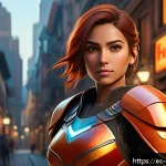 캐릭터 디자인 현장 실습 일기 - A confident young female character designed for a video game, dressed in vibrant, dynamic clothing w...