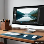 캐릭터 디자인 취업 포털 활용법 - A professional character designer workspace showing a sleek digital portfolio on a high-resolution m...